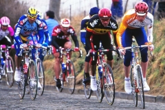 v.l.n.r. Johan Museeuw (Team Mapei) - Andrej Tchmile (Team Lotto) - Wilfried Nelissen ( Team Lotto)  - Omloop Het Volk 1996