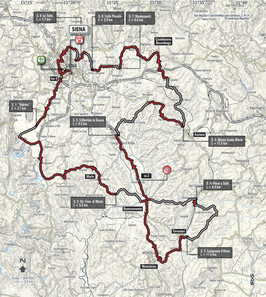 Streckenkarte der Strade Bianche 2016