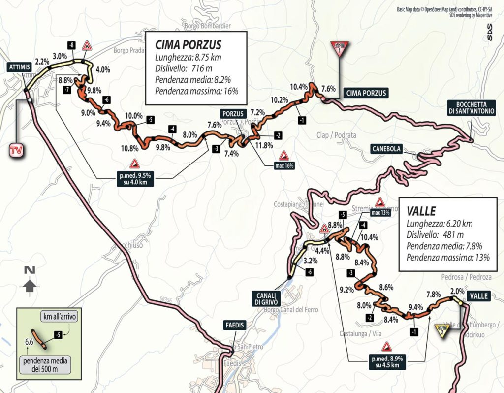 Karte des Finales der 13. Etappe des Giro 2016